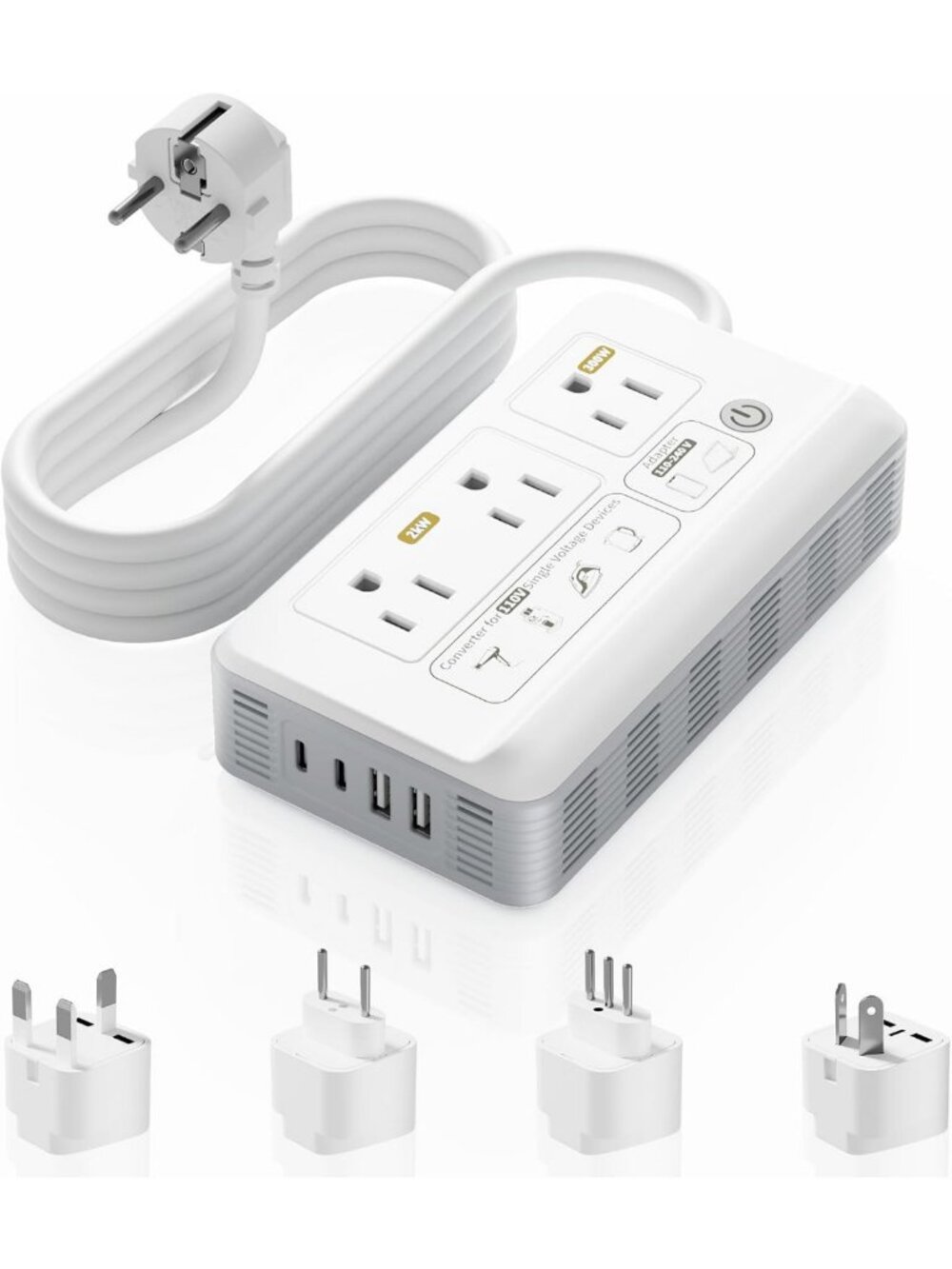 2000W Voltage Converter for US to Europe, 7-in-1 Travel Adapter, Compact